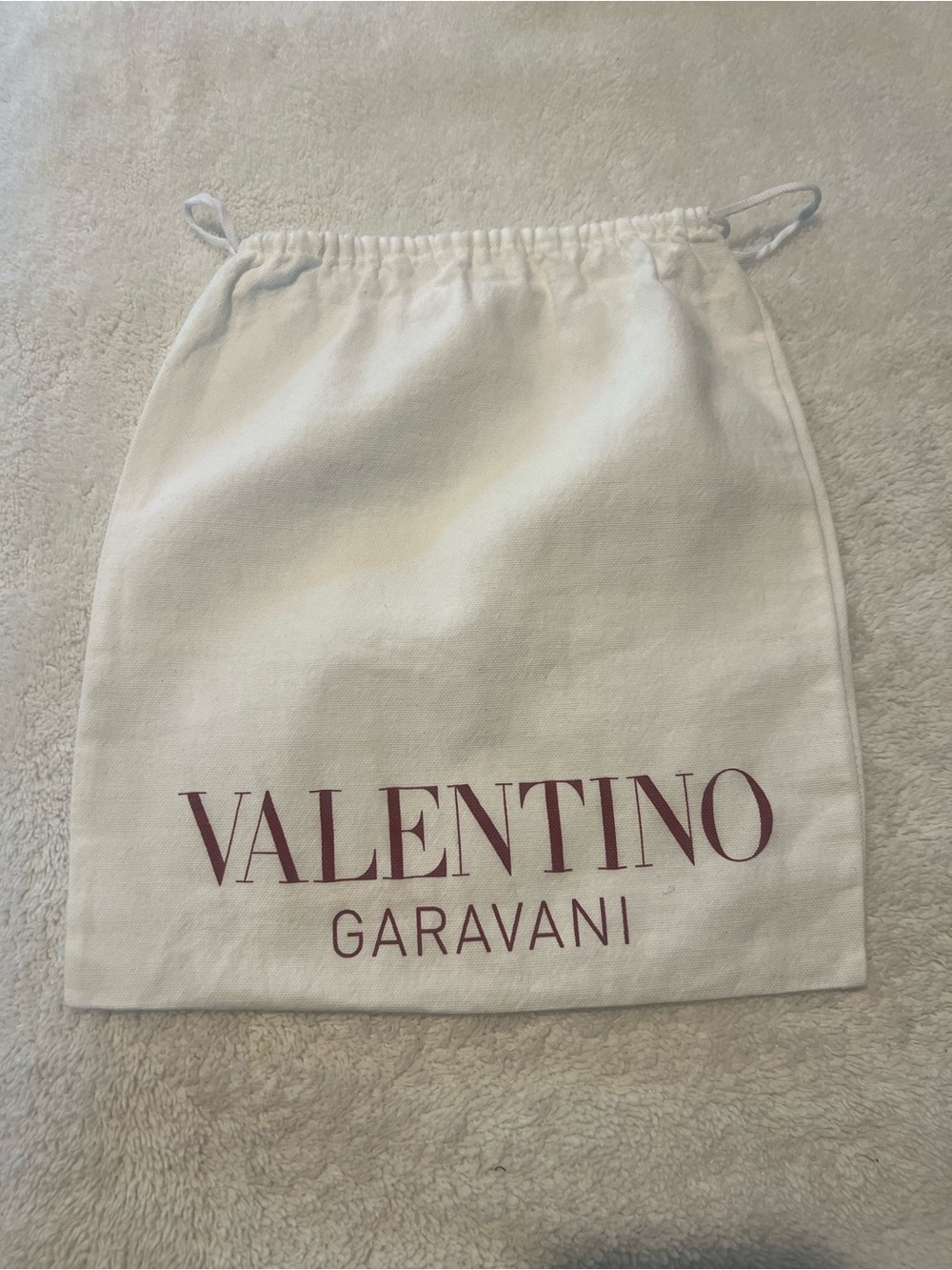 Valentino Cream Canvas Drawstring Pouch with Red Logo